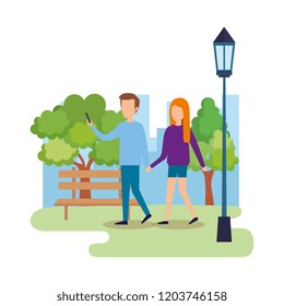 couple walking in the park characters