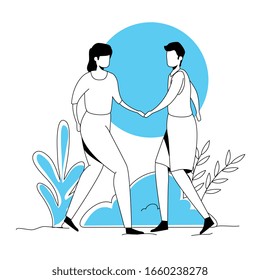 diseño de ilustraciones vectoriales de dos caminatas en el parque