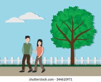 couple walking in the park vector