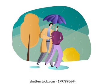 Couple walking in the rain