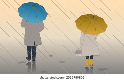 Couple Walking in the Rain: Perfect for Romantic Illustrations and Weather-Themed Designs