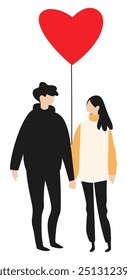 Casal andando com balão vermelho. Ilustração de vetor plano
