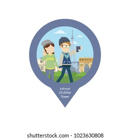 Couple Walking And Selfie In Front Of Eiffel Tower Pin Map