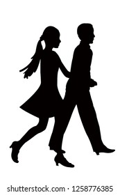 a couple walking silhouette vector