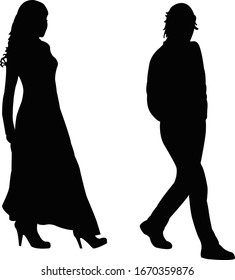 a couple walking silhouette vector