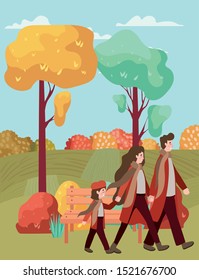 couple walking with son characters vector illustration design