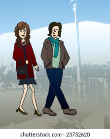 A Couple Walking in the Street