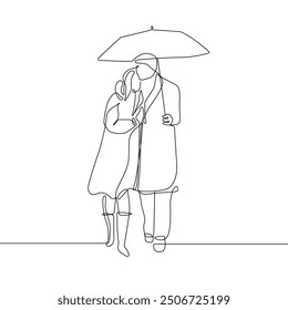 Pareja Caminando Juntos Una Línea De Dibujo. Ilustración de pareja de arte de línea. Dibujo minimalista de líneas negras. Dibujo Abstractas continuo de una línea. Diseño escandinavo moderno. Vector EPS 10	