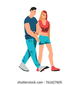 Couple walking together vector illustration on white background