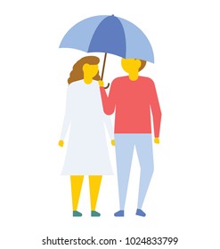 Couple walking under umbrella, flat vector icon 