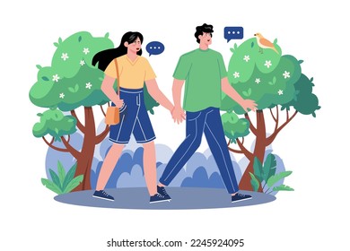 Couple Walking In The Woods Illustration concept on white background