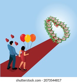 Couple walks the aisle 3d isometric vector illustration concept for banner, website, landing page, ads, flyer template