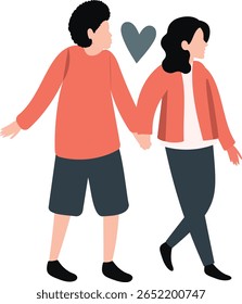 Un par camina juntos, avanzando hacia adelante.