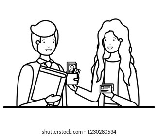couple with wallet and book of diary avatar character