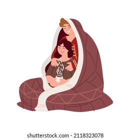 couple in warm blanket with beverage