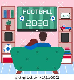 Couple watching championship soccer TV in the living room vector