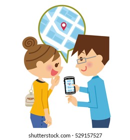 Couple watching the map on mobile.