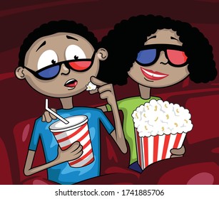 couple watching movie and eating pop corn