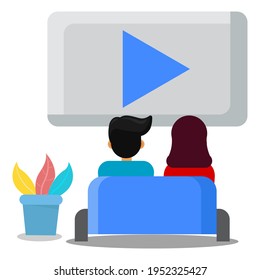 the couple is watching a movie, flat illustration vector graphic