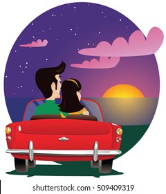 Couple watching sunset in auto.