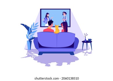 A couple watching tv in the living room Illustration concept. Flat illustration isolated on white background.