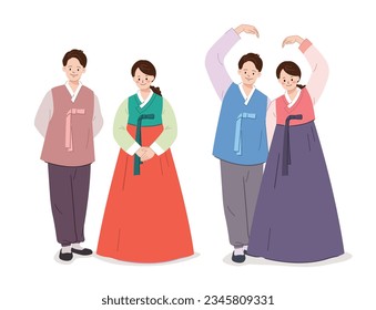 Couple wearing Korean traditional hanbok, heart couple, design set