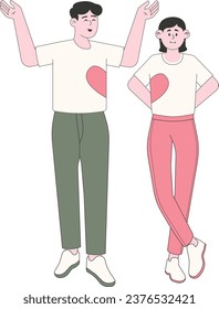 Couple Wearing Matching Heart-Printed Outfits Illustration
