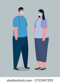 couple wearing medical mask, against coronavirus, prevention covid 19 vector illustration design