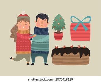 couple wearing winter clothes characters