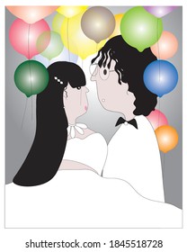 boda pareja con fondo de globo