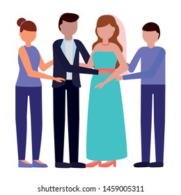 couple wedding day with her parents vector illustration