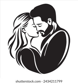 Couple wedding logo. Kiss of man and woman, people fall in love. Romantic card. St. Valentines Day. Love consept.