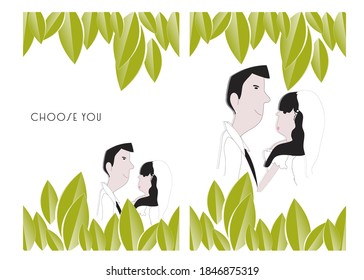 couple wedding on leave background