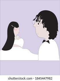 boda de pareja con fondo morado