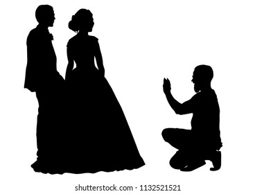 Couple at wedding and photographer on white background