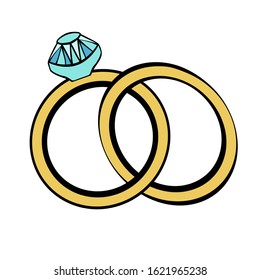 A couple of wedding rings. A diamond ring. Vector illustration on transparent backgrounds.