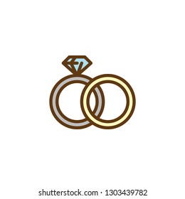 Couple wedding rings flat icon, vector sign, colorful pictogram isolated on white. Wedding rings symbol, logo illustration. Flat style design