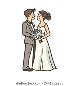 A couple wedding romantic bride and groom bride holding flower icon vector