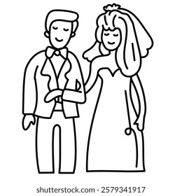 Couple wedding. vector doodle outline illustration

