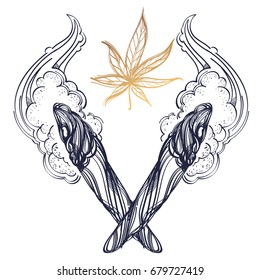 Couple of weed joint or spliff. Marijuana vector silhouette Illustration isolated on white background