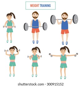 Couple with weight training vector. illustration EPS10