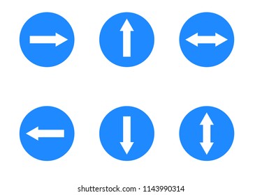 Couple white arrows in blue circles on white background