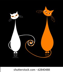 Couple white cats sitting together, silhouette for your design