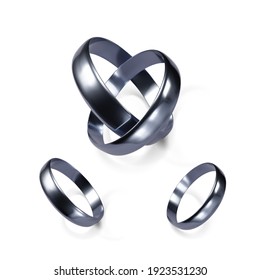 Couple of white gold wedding rings. Platinum jewelry object. Pair of engagement rings. Vector illustration