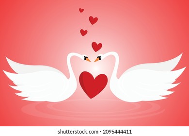 couple of white swans with a heart. A postcard or an invitation card on Valentine's Day, a wedding. Vector illustration in a flat style
