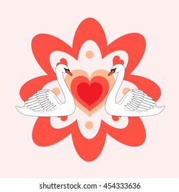 Couple of White Swans and Hearts