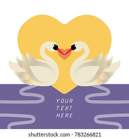 couple of white swans is kissing with love in heart shape ,floating on water ,vector illustration for text