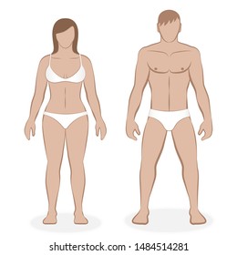 Couple with white underclothing. Isolated vector illustration of male and female body on white background.

