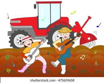 The couple who plays it with a guitar in an interval of the farming.