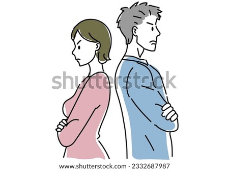 a couple who quarrel back to back hand drawing illustration, vector
